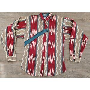 VTG ROPER 7/8 Women Aztec WESTERN Print Cotton Red/Beige Fancy Flap Shirt Blouse
